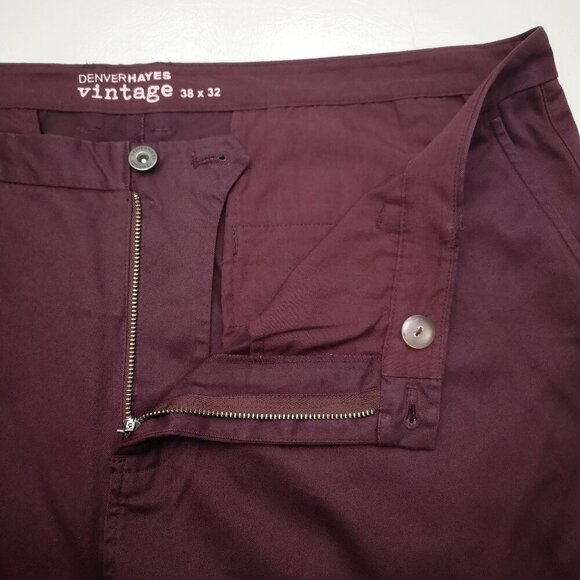 Denver Hayes Vintage Men's Size 38/32 Unhemmed Burgundy Chinos - Picture 8 of 12